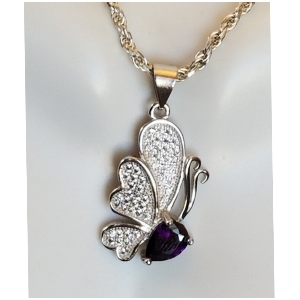 Genuine 1ct Amethyst Butterfly Pendant